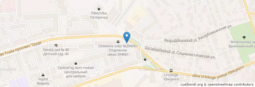 Mapa de ubicacion de Интерлингва en Rusia, Distrito Federal Central, Óblast De Vorónezh, Городской Округ Воронеж.