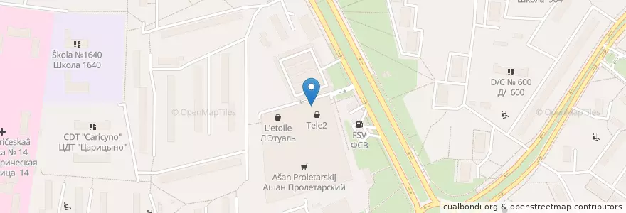 Mapa de ubicacion de Dodo pizza en ロシア, 中央連邦管区, モスクワ, Южный Административный Округ, Район Царицыно.
