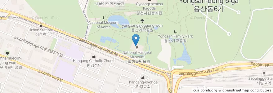 Mapa de ubicacion de 히코코 국립한글박물관점 en 大韓民国, ソウル, 龍山区, 西氷庫洞.