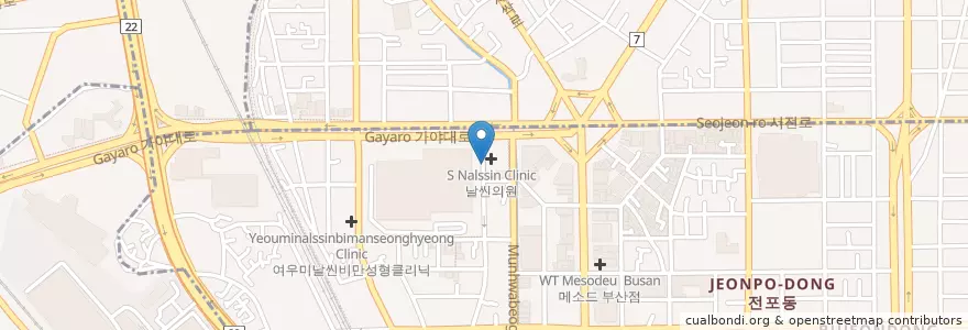Mapa de ubicacion de 바르다김선생 en Südkorea, Busan, Busanjin-Gu, Bujeon-Dong.