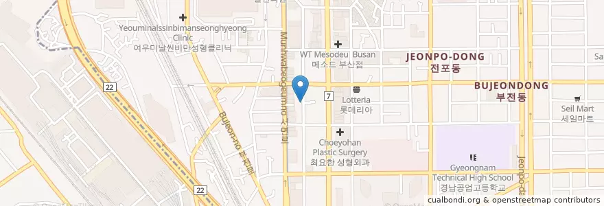 Mapa de ubicacion de 개미집 en Güney Kore, Busan, 부산진구, 부전동.