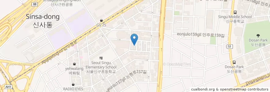 Mapa de ubicacion de 신사동 en Республика Корея, Сеул, 강남구, 신사동, 압구정동.