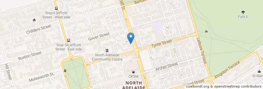 Mapa de ubicacion de Pasta Go Go en 오스트레일리아, South Australia, Adelaide, Adelaide City Council.