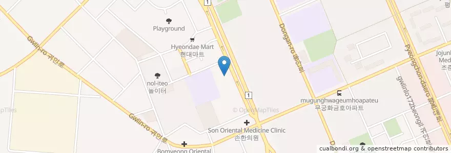 Mapa de ubicacion de 파파셰프 en Coreia Do Sul, Gyeonggi, 안양시, 동안구, 호계동.