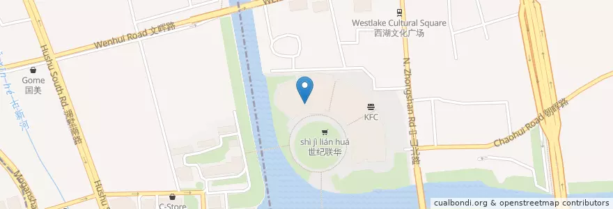 Mapa de ubicacion de 星巴克 en 中国, 浙江省, 杭州市, 下城区, 朝晖街道.