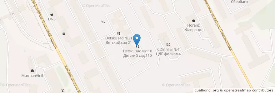 Mapa de ubicacion de Детский сад №110 en Russland, Föderationskreis Nordwest, Oblast Murmansk, Городской Округ Мурманск.