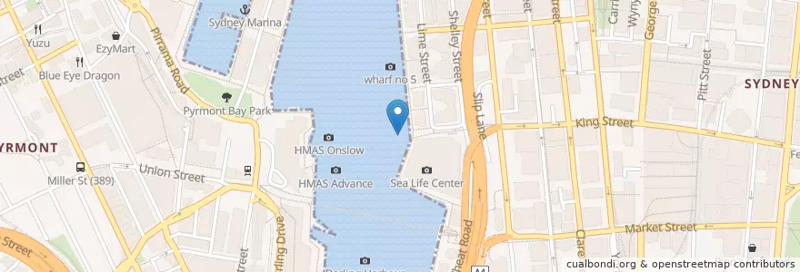Mapa de ubicacion de Darling Harbour Wharf 9 en 오스트레일리아, New South Wales, 시드니.