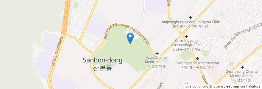 Mapa de ubicacion de 능안약수터 en Corée Du Sud, Gyeonggi, 군포시, 산본2동.