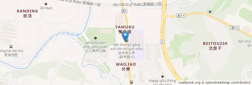 Mapa de ubicacion de 合作金庫銀行 en Taïwan, Nouveau Taipei, Tamsui.