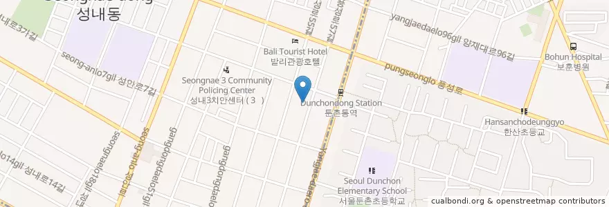 Mapa de ubicacion de 제주아줌마집(수요미식회,전복해물탕) en Südkorea, Seoul, 강동구, 성내동, 성내3동.