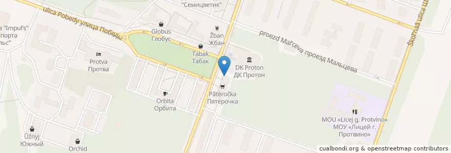 Mapa de ubicacion de Выпечка en ロシア, 中央連邦管区, モスクワ州, Городской Округ Протвино.