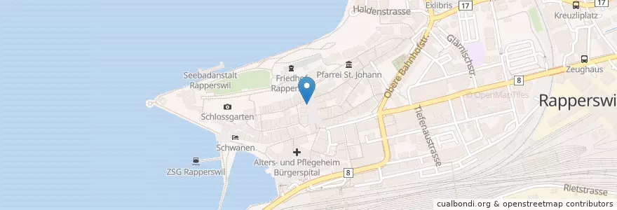 Mapa de ubicacion de Restaurant Falkenburg en スイス, ザンクト・ガレン州, Wahlkreis See-Gaster, Rapperswil-Jona.