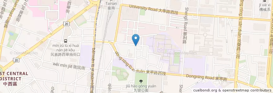 Mapa de ubicacion de 大口咬定舔板燒亨堡 en 타이완, 타이난 시, 둥구.