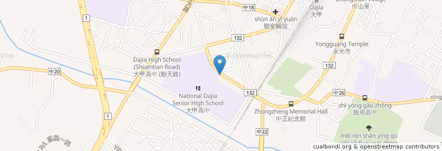 Mapa de ubicacion de 甲中燒烤 en Taiwan, Taichung, Distretto Di Dajia.