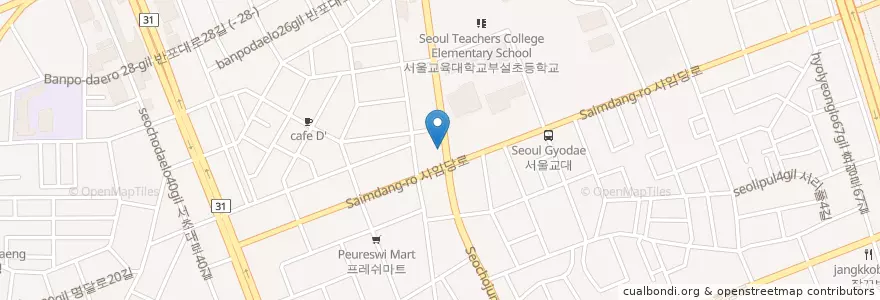 Mapa de ubicacion de 교대곱창 en 大韓民国, ソウル, 瑞草区, 서초3동, 서초동.