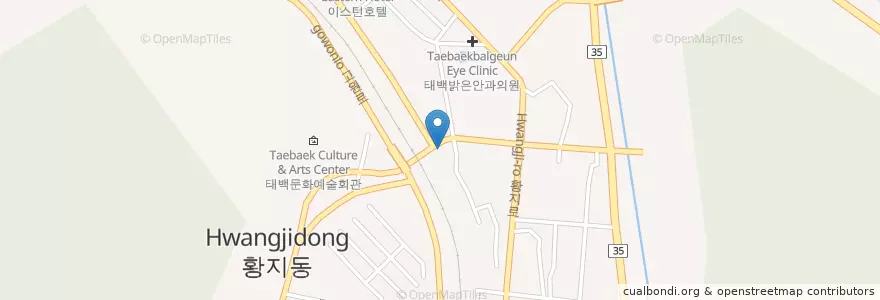 Mapa de ubicacion de 맛나분식 (달인,쫄면) en 韩国/南韓, 江原道, 太白市.