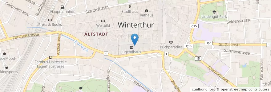 Mapa de ubicacion de Winti-Kanne en Швейцария, Цюрих, Bezirk Winterthur, Winterthur.