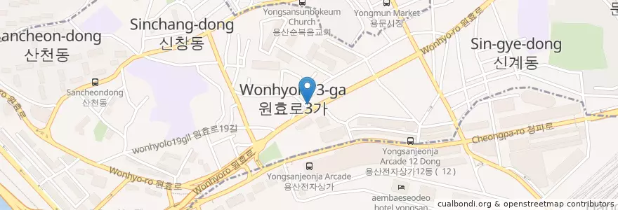 Mapa de ubicacion de 프리모 커피 en 韩国/南韓, 首尔, 龍山區, 원효로1동.