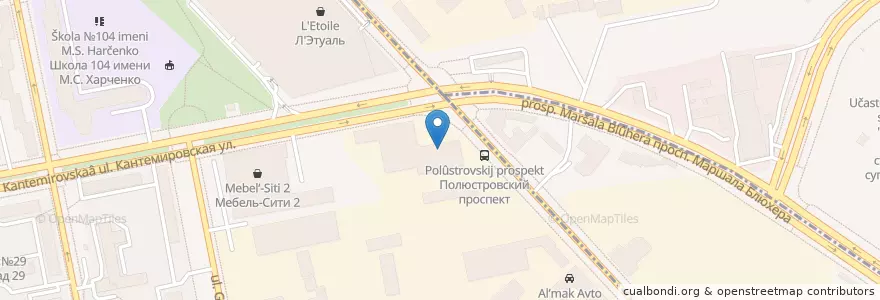 Mapa de ubicacion de стоматологический магазин( ARTICON) en Russland, Föderationskreis Nordwest, Oblast Leningrad, Sankt Petersburg, Калининский Район.