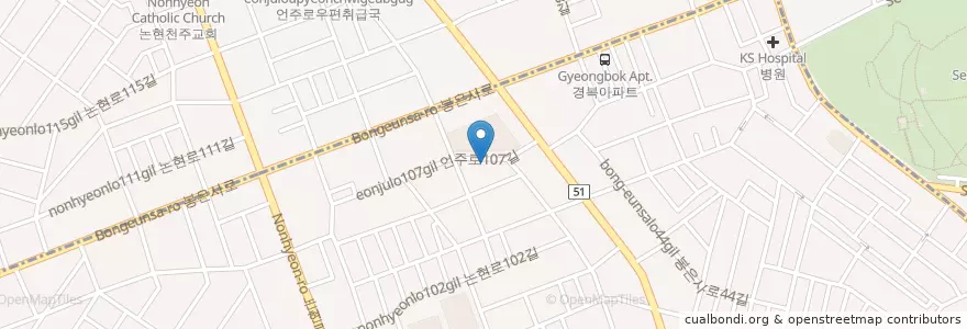 Mapa de ubicacion de 능라도 (평양냉면) en 大韓民国, ソウル, 江南区, 駅三洞, 駅三1洞.
