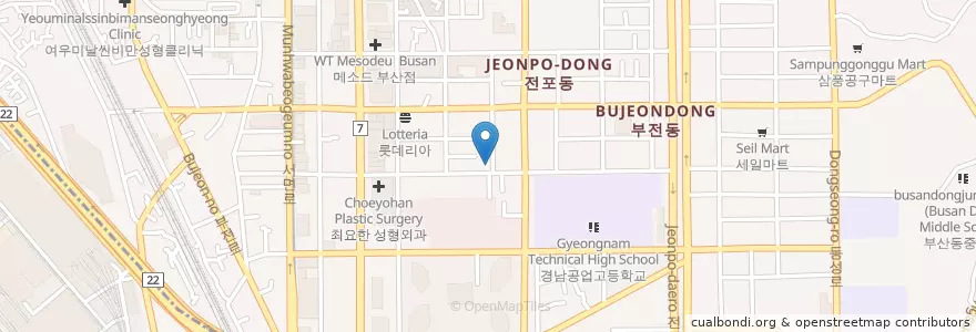 Mapa de ubicacion de 타르타르 부산서면점 en Güney Kore, Busan, 부산진구, 부전동.