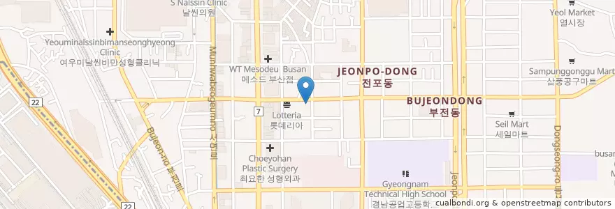 Mapa de ubicacion de 설빙 서면점 en کره جنوبی, بوسان, 부산진구, 부전동.