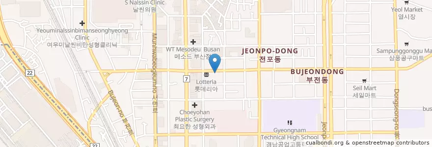 Mapa de ubicacion de 새우상회 서면점 en کره جنوبی, بوسان, 부산진구, 부전동.