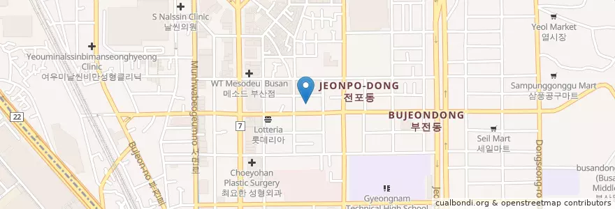 Mapa de ubicacion de 유가네 서면본점 en Corea Del Sud, Busan, 부산진구, 부전동.