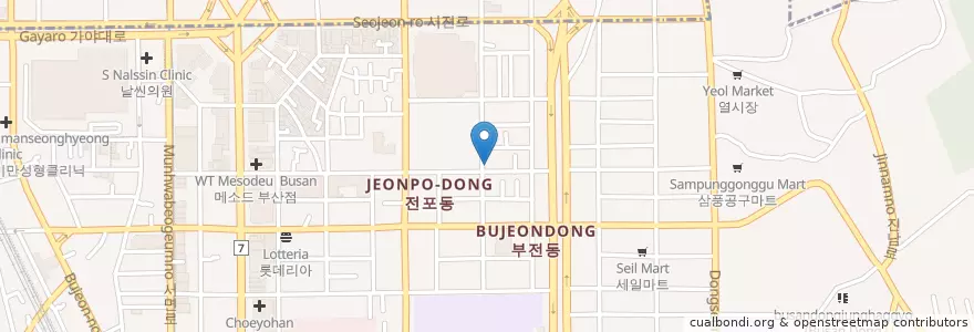 Mapa de ubicacion de 유달리 서면점 en Südkorea, Busan, Busanjin-Gu.