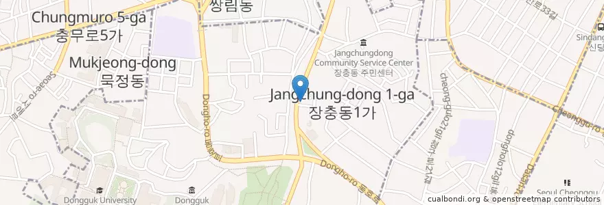 Mapa de ubicacion de 뚱뚱이할머니집 en Coreia Do Sul, Seul, 중구, 장충동.