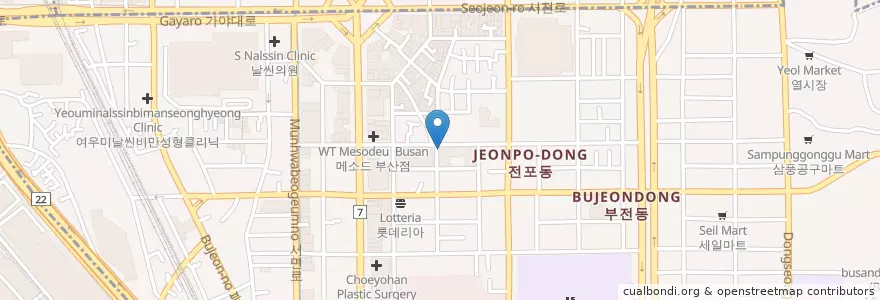 Mapa de ubicacion de 파스쿠찌 en Corea Del Sur, Busan, 부산진구, 부전동.