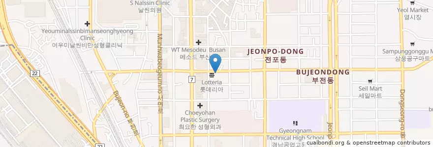 Mapa de ubicacion de 엔제리너스커피 en Güney Kore, Busan, 부산진구, 부전동.