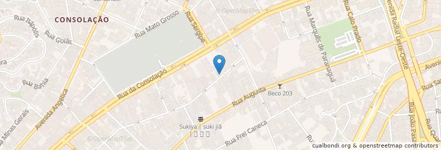Mapa de ubicacion de Ponto de Táxi Bela Cintra en ブラジル, 南東部地域, サンパウロ, Região Geográfica Intermediária De São Paulo, Região Metropolitana De São Paulo, Região Imediata De São Paulo, サンパウロ.