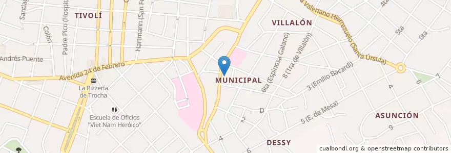 Mapa de ubicacion de Escuela Primaria "Mártires del Goicuría" en キューバ, Santiago De Cuba, Santiago De Cuba, Ciudad De Santiago De Cuba.