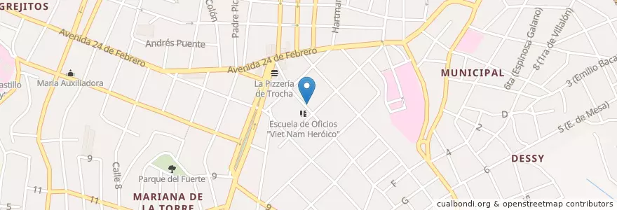 Mapa de ubicacion de Escuela de Oficios "Viet Nam Heróico" en كوبا, Santiago De Cuba, Santiago De Cuba, Ciudad De Santiago De Cuba.