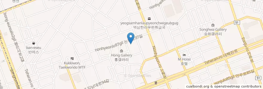 Mapa de ubicacion de 대우식당 (수요미식회, 미나리부대찌개) en Coreia Do Sul, Seul, 강남구, 역삼동, 역삼1동.