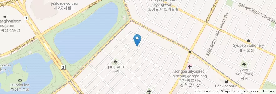 Mapa de ubicacion de 창화당석촌호수 (이영자맛집, 떡볶이 만두) en 大韓民国, ソウル, 松坡区, 송파1동.