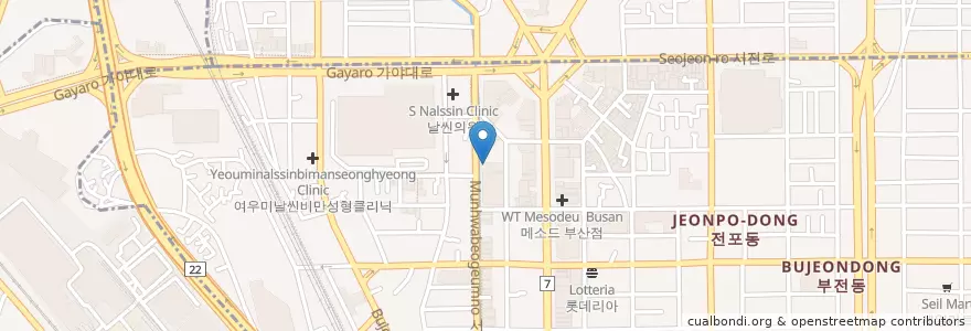 Mapa de ubicacion de 나영환전소 en 대한민국, 부산, 부산진구, 부전동.