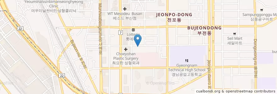 Mapa de ubicacion de 한옥집 en 韩国/南韓, 釜山, 釜山鎮區, 부전동.