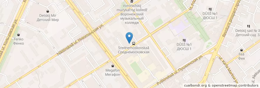 Mapa de ubicacion de Знакомая Аптека en Russia, Central Federal District, Voronezh Oblast, Voronezh.
