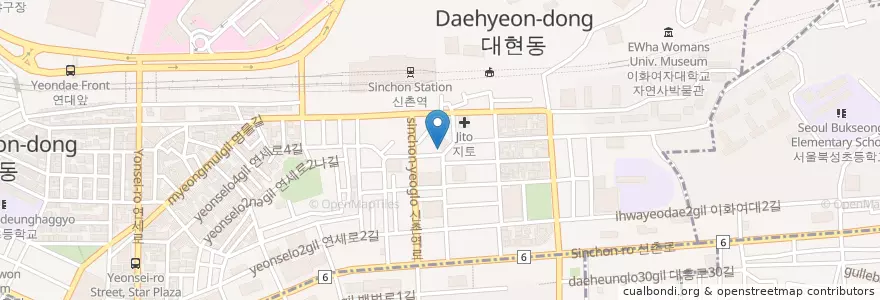 Mapa de ubicacion de 화상손만두 (달인, en كوريا الجنوبية, سول, 마포구, 신촌동.