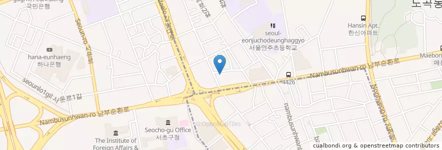 Mapa de ubicacion de 명동칼국수 (달인, 탕수육) en 大韓民国, ソウル, 瑞草区, 도곡1동.