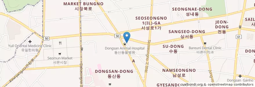 Mapa de ubicacion de 대동면옥 (달인, 평양냉면) en 대한민국, 대구, 중구, 성내동.