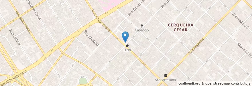 Mapa de ubicacion de Estação Oscar Freire en 브라질, 남동지방, 상파울루, Região Geográfica Intermediária De São Paulo, Região Metropolitana De São Paulo, Região Imediata De São Paulo, 상파울루.
