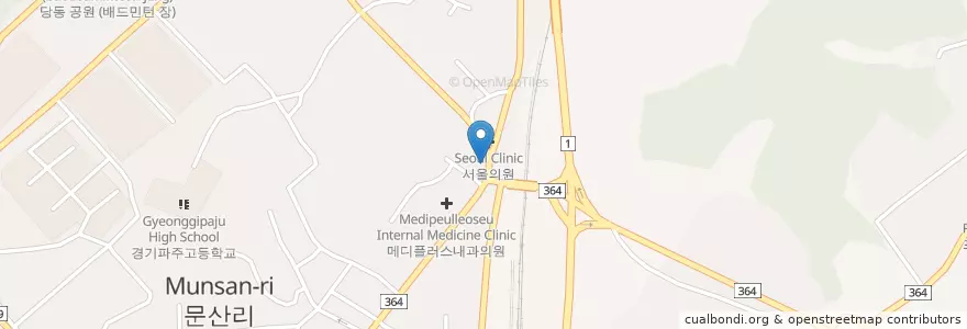 Mapa de ubicacion de 원조 삼거리 부대찌개 en Республика Корея, Кёнгидо, Пхаджу, 문산읍.