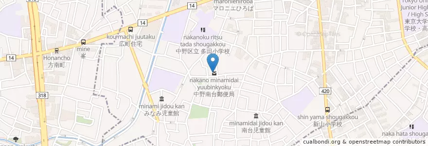 Mapa de ubicacion de 中野南台郵便局 en 일본, 도쿄도, 中野区.