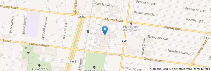 Mapa de ubicacion de Peter's Pizza and Takeaway en Avustralya, Victoria, City Of Darebin.