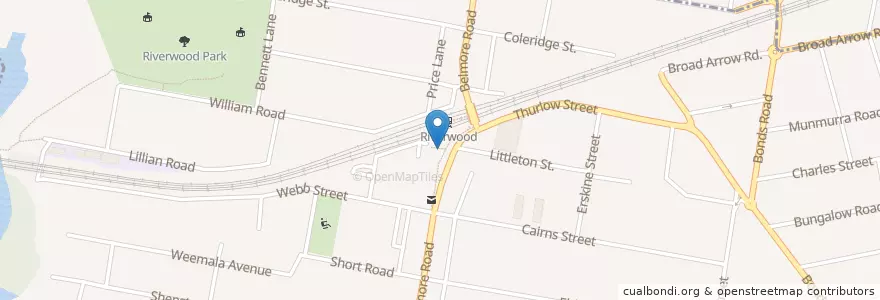 Mapa de ubicacion de Riverwood Station & Plaza en Australia, New South Wales, Georges River Council, Sydney.
