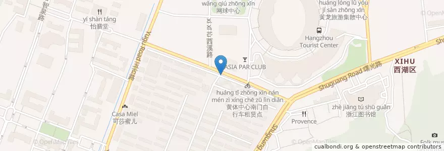 Mapa de ubicacion de 黄龙公元大厦自行车租赁点 en 中国, 浙江省, 杭州市, 西湖区, 灵隐街道.