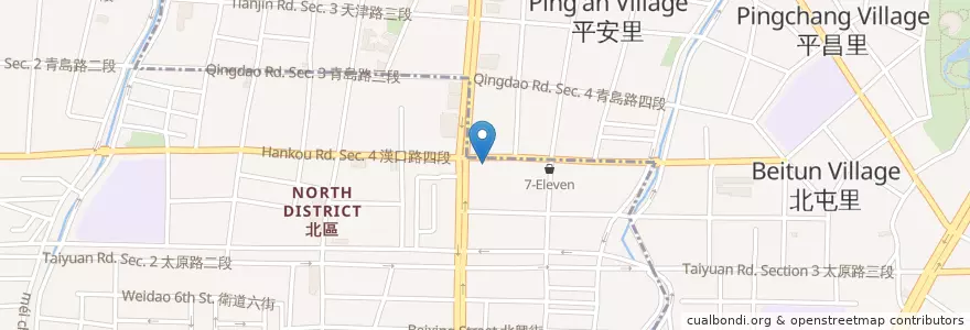 Mapa de ubicacion de 溫帝媽媽早餐 en 臺灣, 臺中市, 北屯區, 北區.